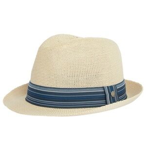 Barbour Belford Trilby Summer Hat Size M Ecru/Blue.